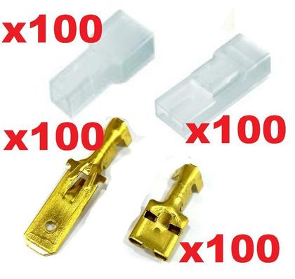 Imagem de Kit Capas e Terminal Fêmea 6,3mm e Terminal Macho 6,3 mm TERMINAIS CONECTORES ELÉTRICOS FIO CABO 4mm PLUG COM TRAVA