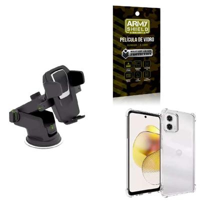 Imagem de Kit Capinha Anti Shock Motorola G73 + Suporte Veicular Premium + Película de Vidro 3D