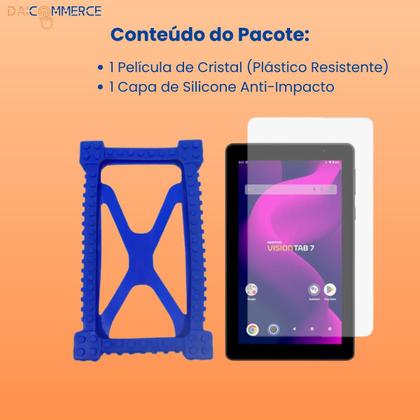 Imagem de Kit Capinha Infantil para Tab Vision 7 Anti-Impacto + Película de Cristal Anti-riscos