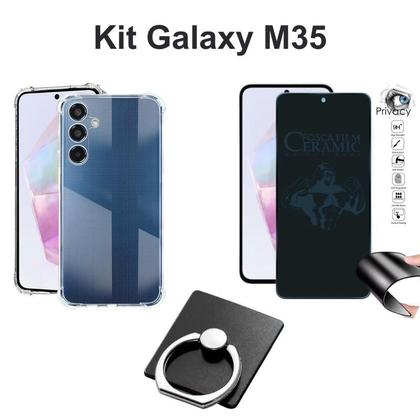 Imagem de Kit Capinha + Película Fosca Privacidade de Cerâmica  + Suporte de Anel para Samsung Galaxy M35 5G