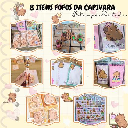 Imagem de Kit Capivara Completo Caderno Caneta Adesivo Lápis Borracha