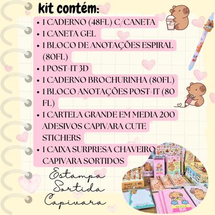 Imagem de Kit Capivara Completo Caderno Caneta Adesivo Lápis Borracha