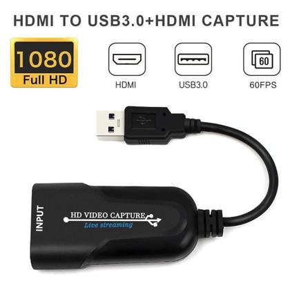 Imagem de Kit Captura com Placa Captura + Cabo Mini HDMI Vídeo 30 fps PRETA Hdmi 3.0 Full Hd 1080 Live Streaming