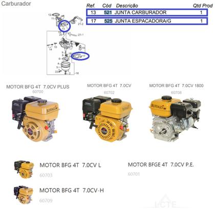 Imagem de Kit Carburador Com Juntas Do Motor 5.5/6.5/7.0hp Buffalo