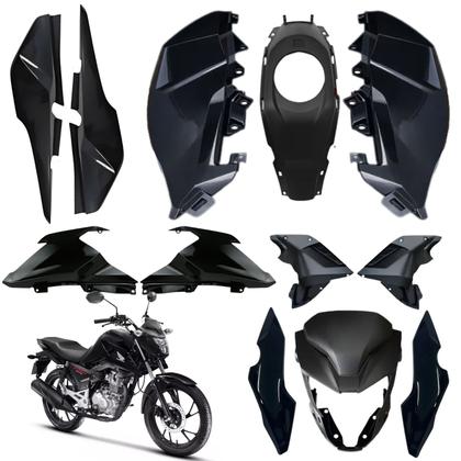 Imagem de Kit carenagem lateral tanque farol completo cg fan 160 preto infinito 2025 2026 paramotos honda