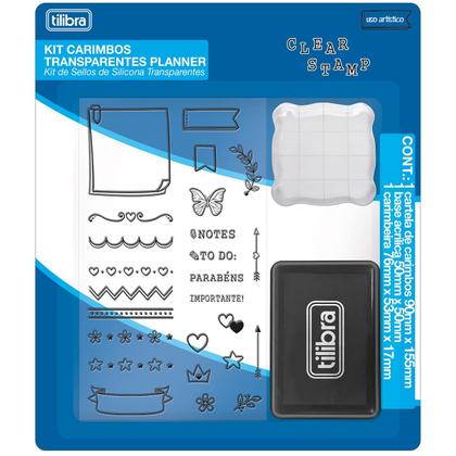 Imagem de Kit Carimbo Transparente Planner Tilibra +Carimbeira 6 Cores