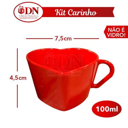 Imagem de Kit carinho 4 canecas De Amor com 4 xícaras Coração Vermelhas