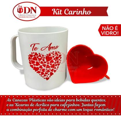 Imagem de Kit carinho 4 canecas De Amor com 4 xícaras Coração Vermelhas