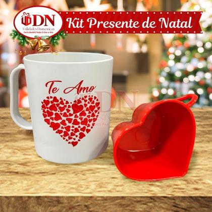 Imagem de Kit carinho 4 canecas De Amor com 4 xícaras Coração Vermelhas