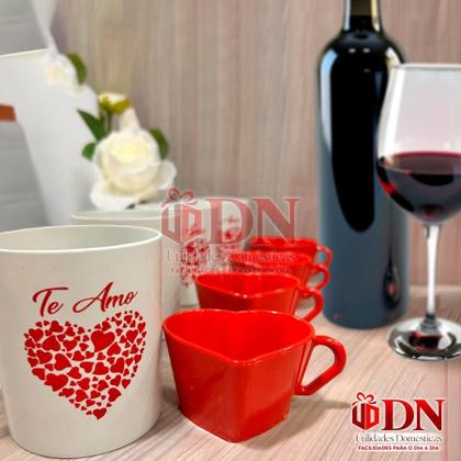 Imagem de Kit carinho 4 canecas De Amor com 4 xícaras Coração Vermelhas