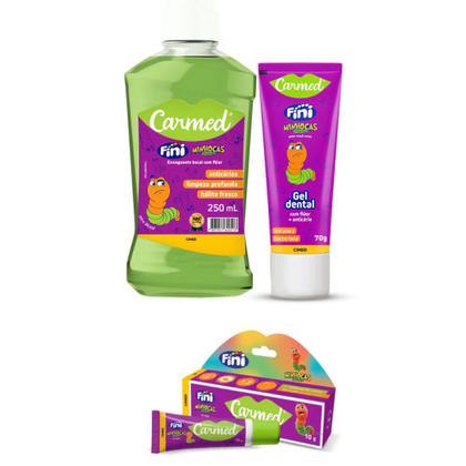 Imagem de Kit Carmed Fini Minhocas com Hidratante Labial, Gel Dental e Enxaguante