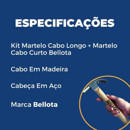 Imagem de Kit Carpinteiro Martelo 29mm Cabo Longo Super Pro Com Martelo 29mm Cabo Curto Bellota Cabeça Em Aço.