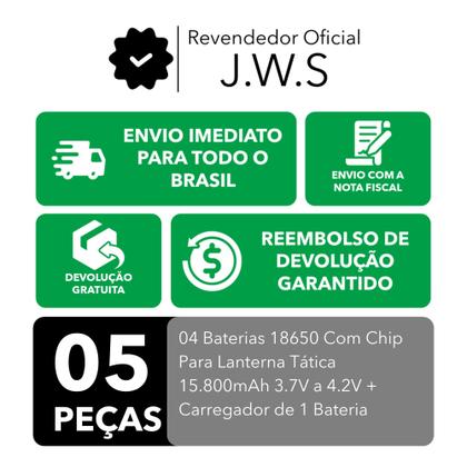 Imagem de Kit Carregador 1 Carga + 4 Cargas 15800mAh 3.7V P/ Lanternas
