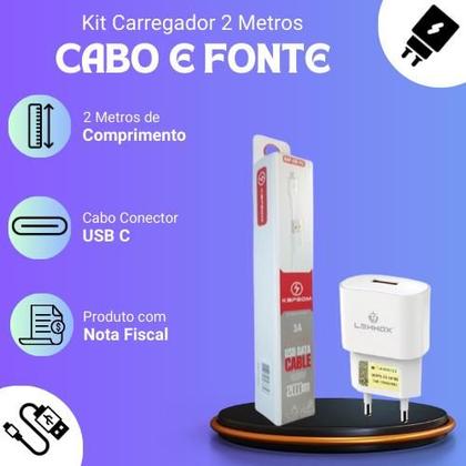 Imagem de Kit Carregador 2 Metros Compatível Com Moto G84 Motorola _ Cabo Tipo C e Fonte