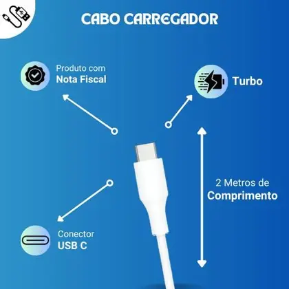 Imagem de Kit Carregador 2 Metros compatível com Samsung Galaxy A16 A15 A14 A13 A12 A11 _ Cabo USB C e Fonte