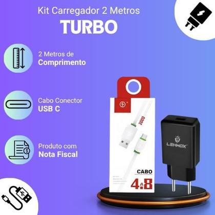Imagem de Kit Carregador 2 Metros TURBO Compatível com Samsung A15 / Cabo USB C e Fonte