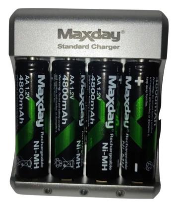 Imagem de Kit Carregador + 4 Pilhas Aa 4800mah Recarregável Maxday 