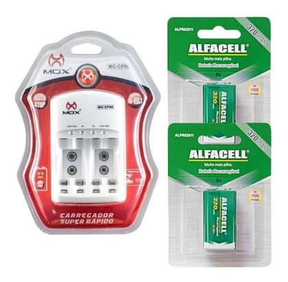 Imagem de Kit Carregador Bivolt Mais 2 Baterias 9v Recarregaveis Pilha Retangular