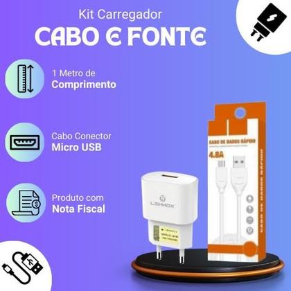 Imagem de Kit Carregador compatível com Infinix Smart 7 - Cabo Micro USB V8 e Fonte