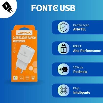 Imagem de Kit Carregador compatível com Infinix Smart 7 - Cabo Micro USB V8 e Fonte