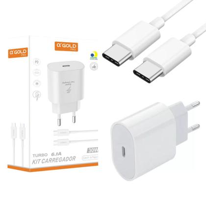 Imagem de Kit Carregador Completo Cabo Fonte 30W Tipo c Tipo C Para Android Anatel Iphone Linha 15 16
