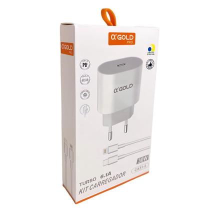Imagem de Kit Carregador Completo Fonte Cabo Turbo 30W Tipo C Lightning Compatível Com Iphone Homologado Anatel
