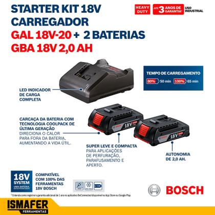 Imagem de Kit Carregador De Bateria Bivolt + 2 Baterias 2ah 18v Bosch