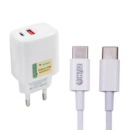 Imagem de Kit Carregador de Celular Turbo Carga Rápida Bivolt +Cabo USB Tipo C ou IOS Haiz HZ-WSVH