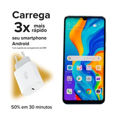 Imagem de Kit Carregador De Parede Ultra Rápido Com 1 Saída USB-C Power Delivery 20W + Cabo USB-C + USB-C I2GO 1,5m 3A Branco