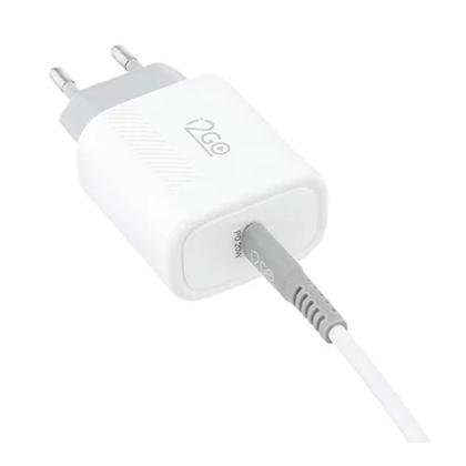 Imagem de Kit Carregador De Parede Ultra Rápido Com 1 Saída USB-C Power Delivery 20W + Cabo USB-C + USB-C I2GO 1,5m 3A Branco