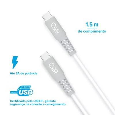 Imagem de Kit Carregador De Parede Ultra Rápido Com 1 Saída USB-C Power Delivery 20W + Cabo USB-C + USB-C I2GO 1,5m 3A Branco