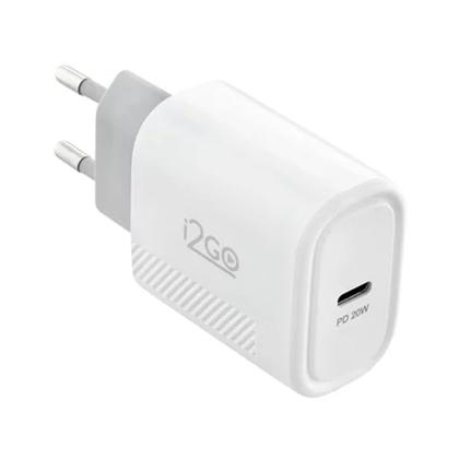 Imagem de Kit Carregador De Parede Ultra Rápido Com 1 Saída USB-C Power Delivery 20W + Cabo USB-C + USB-C I2GO 1,5m 3A Branco