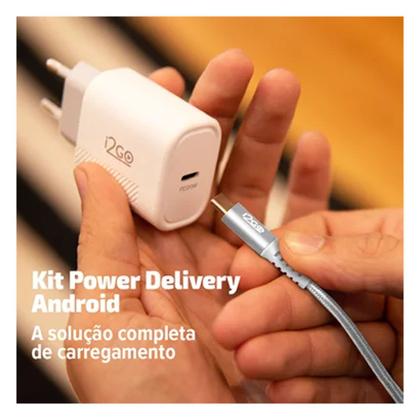 Imagem de Kit Carregador De Parede Ultra Rápido Com 1 Saída USB-C Power Delivery 20W + Cabo USB-C + USB-C I2GO 1,5m 3A Branco