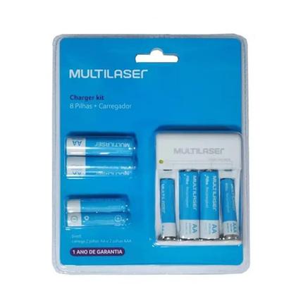 Imagem de Kit Carregador De Pilhas Com 8 Pilhas Multilaser - Cb093