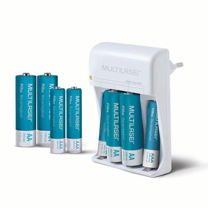 Imagem de Kit Carregador De Pilhas Multilaser + 8 Pilhas Aa/aaa Recarr