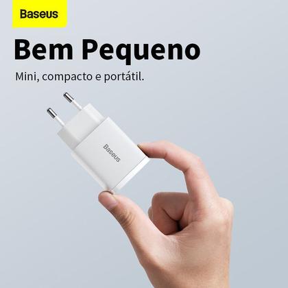 Imagem de Kit Carregador Duplo Baseus Compact 20w Para iPhne 14 e Anteriores Cabo de 1 metro Branco