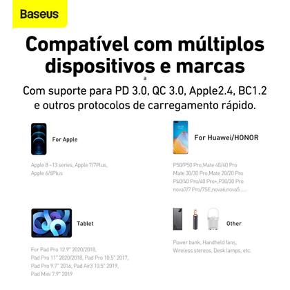 Imagem de Kit Carregador Duplo Baseus Compact 20w Para iPhne 14 e Anteriores  Cabo de 1 metro  Preto