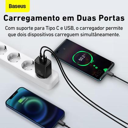 Imagem de Kit Carregador Duplo Baseus Compact 20w Para iPhne 14 e Anteriores  Cabo de 1 metro  Preto