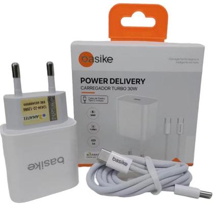 Imagem de Kit Carregador e Cabo USB C Basike 30W Turbo Power Delivery Bivolt Homologado Anatel