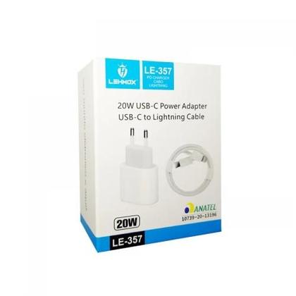 Imagem de Kit Carregador Para Celular Ios Cabo Lightning 1m + Fonte Tipo-c 25w Turbo LE-357 Lehmox
