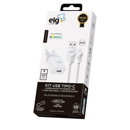 Imagem de Kit Carregador Parede Usb ELG + Cabo Usb Tipo-c KT10WC