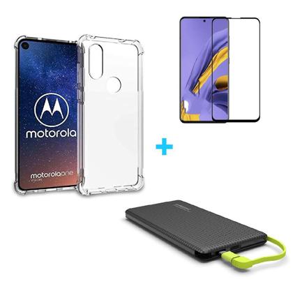 Imagem de Kit Carregador Portátil Motorola Moto One Action + Capa + Película De Vidro 3D