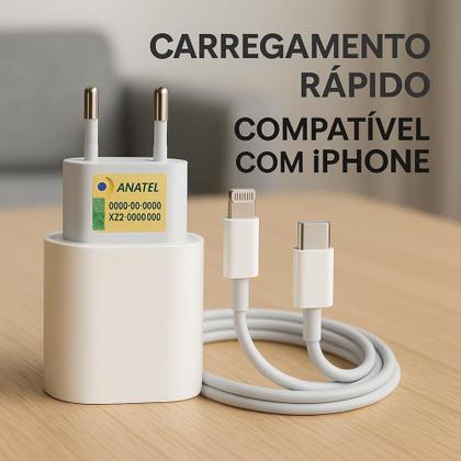 Imagem de Kit Carregador Super Turbo Entrada Tipo C + Cabo Compatível Iphone cabo de 2 metros