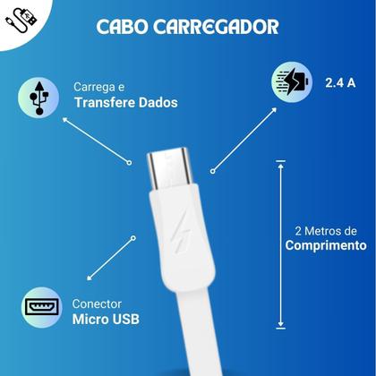 Imagem de Kit Carregador Turbo 2 Metros compatível com Asus Zenfone 4 Max - Cabo Micro USB V8 e Fonte