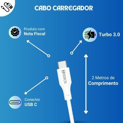 Imagem de Kit Carregador TURBO 2 Metros Compatível Com Redmi 8 Pro _ Cabo Tipo C e Fonte