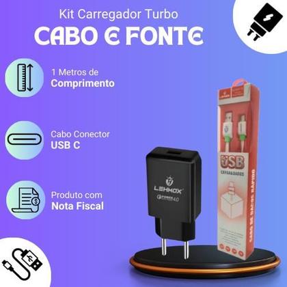 Imagem de Kit Carregador Turbo compatível com ASUS ZENFONE 6 / Cabo USB C e Fonte