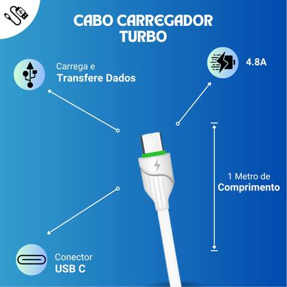 Imagem de Kit Carregador Turbo compatível com Samsung Galaxy A15 - Cabo USB C e Fonte
