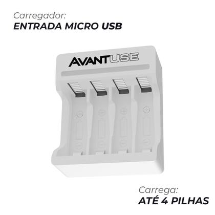 Imagem de Kit Carregador Usb + 4 Pilhas Recarregável Palito AAA 1.5v 1000MAH Cod: 408260015 Avant Use