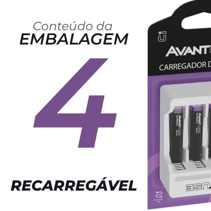 Imagem de Kit Carregador Usb + 4 Pilhas Recarregável Palito AAA 1.5v 1000MAH Cod: 408260015 Avant Use