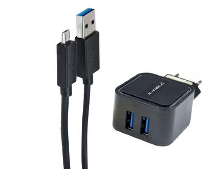 Imagem de Kit Carregador USB de Celular Duplo C/ Cabo Micro V8 Turbo